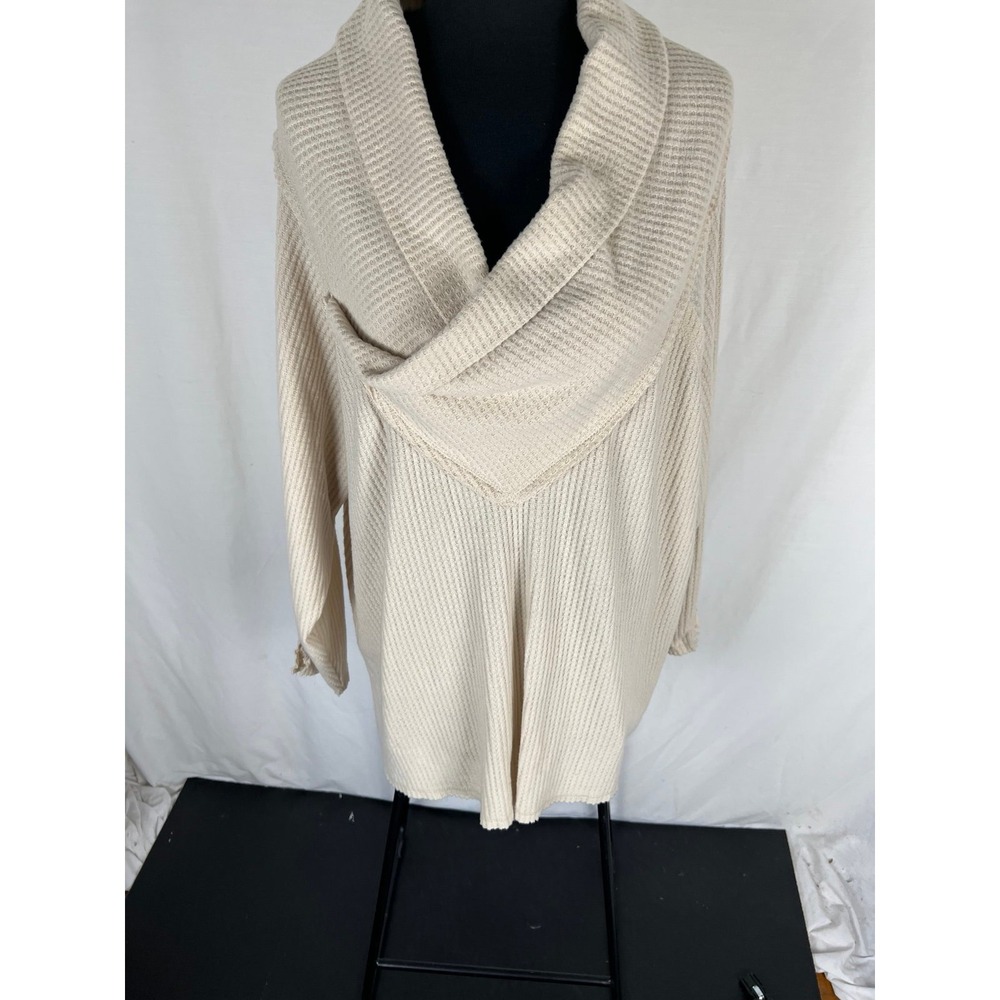 Democracy Crossover Cowl Neck Long sleeve waffle knit beige sweater size 3X NWT